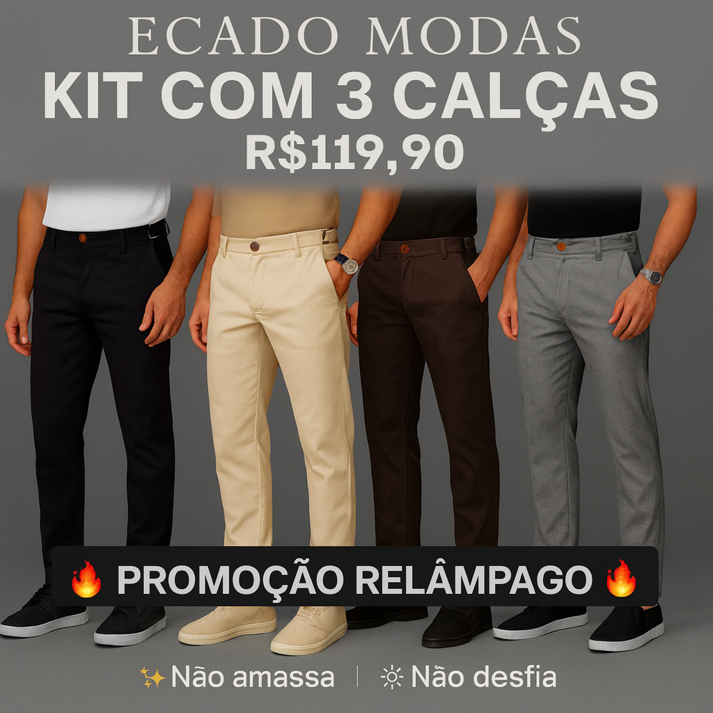 Calça Alfaiataria Masculina Mônaco com Ajuste – Kit com 3 Unidades