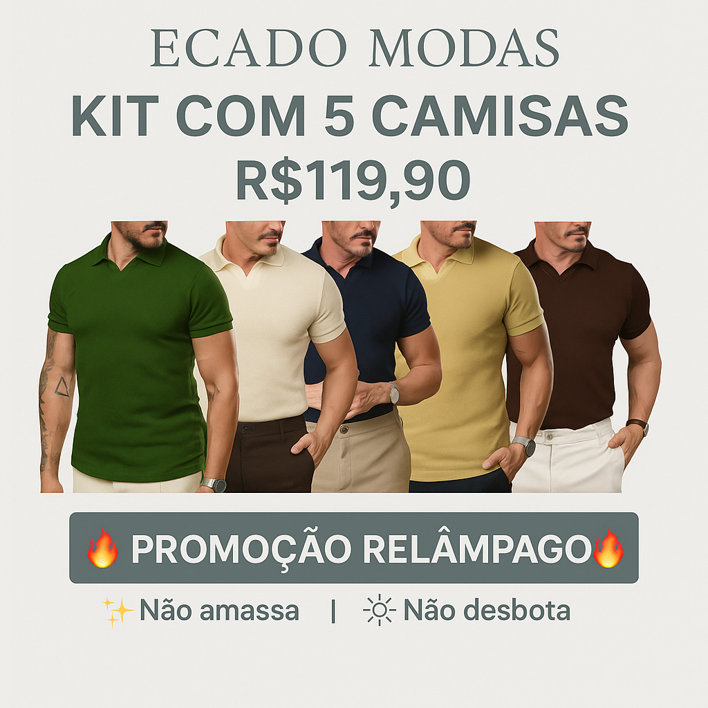Kit com 5 Camisetas Texturizadas Polo em Tricot - Não amassa, não desbota e 0 transparência